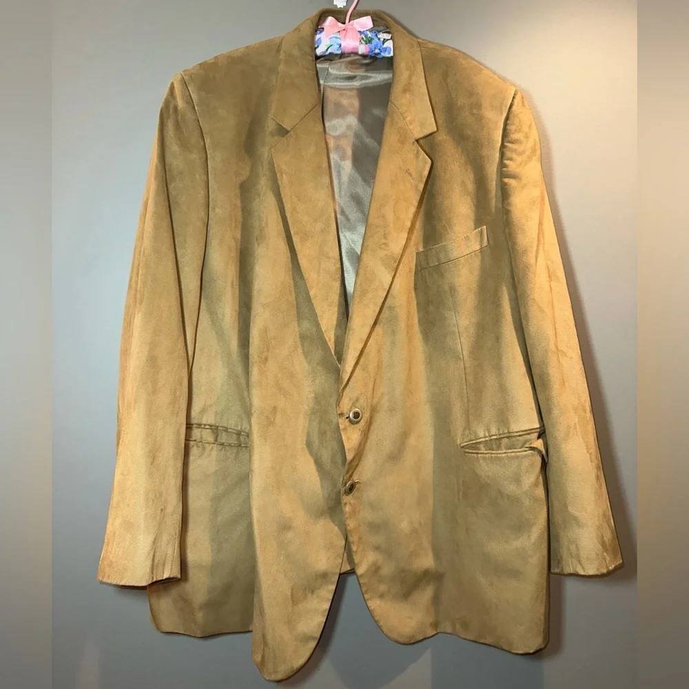 Tan Suede Look Blazer Jacket Made in Poland Soft Tailored Vintage Style